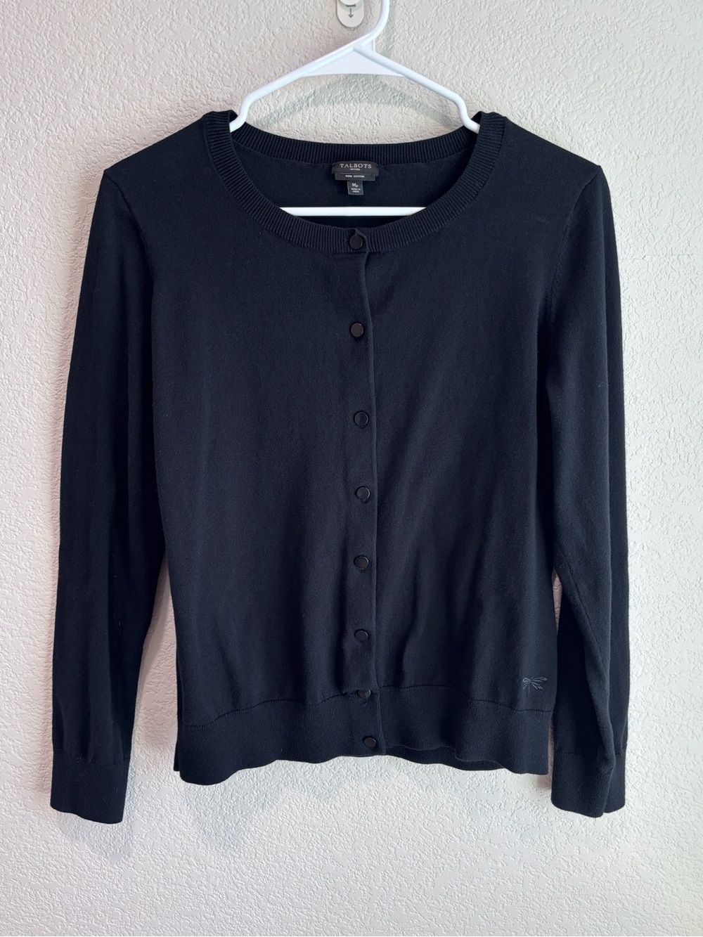 Talbots Pima Cotton Black Button Down Sweater Women’s Size Medium Petite